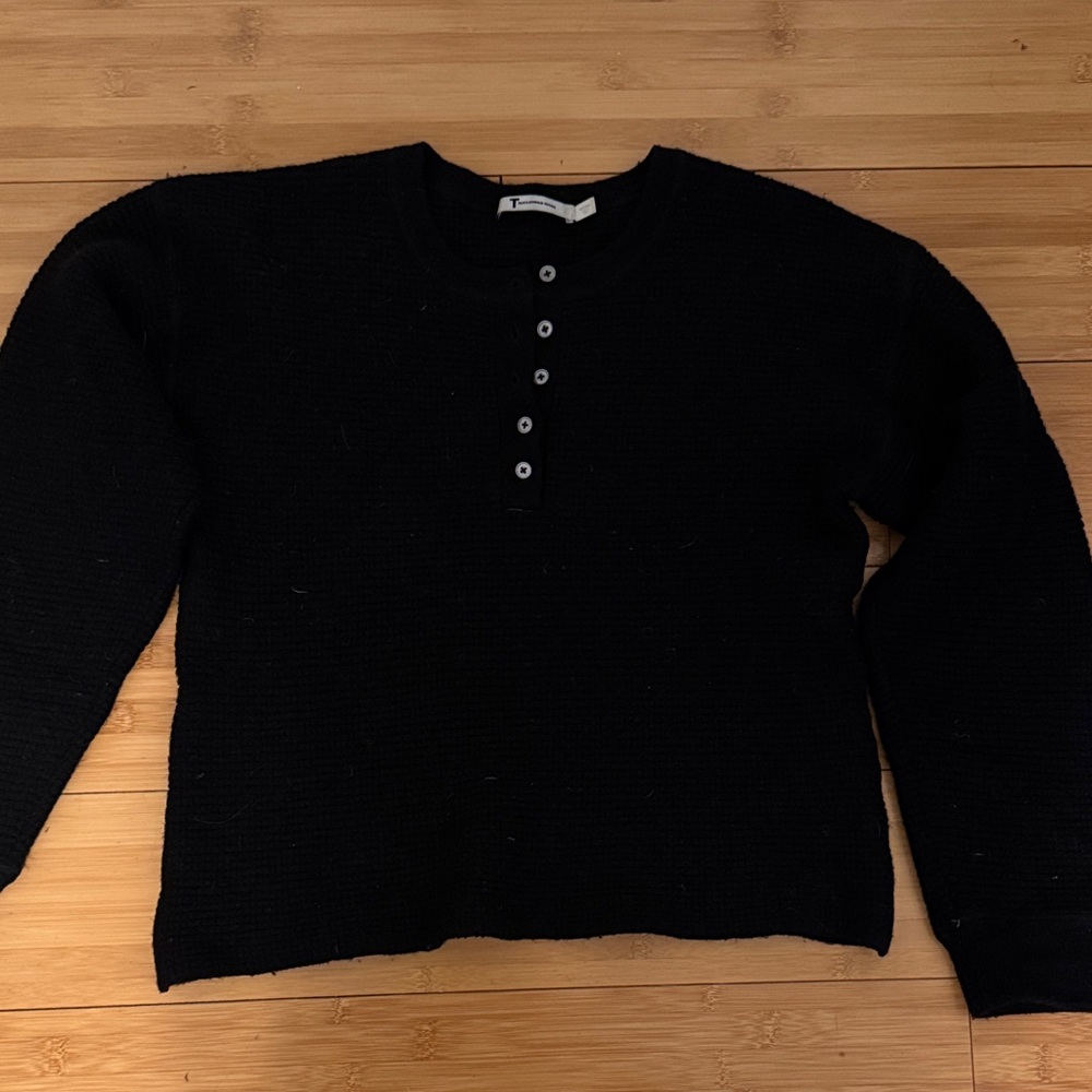 T Alexander Wang Merino Wool Button Down Waffle Sweater